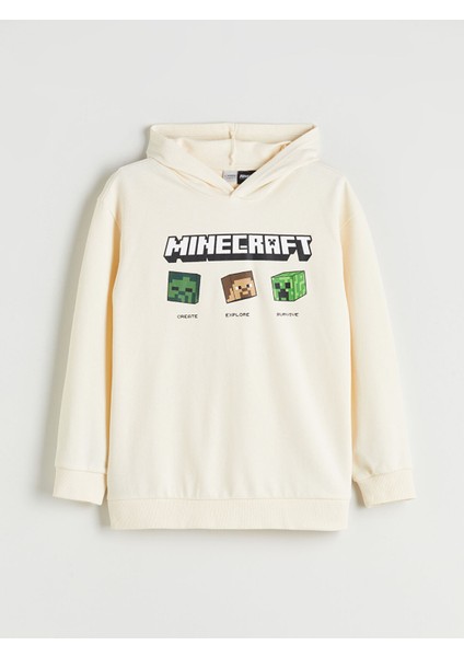 Yeni Sezon Kapüşonlu Minecraft Baskılı Erkek Çocuk Sweatshirt
