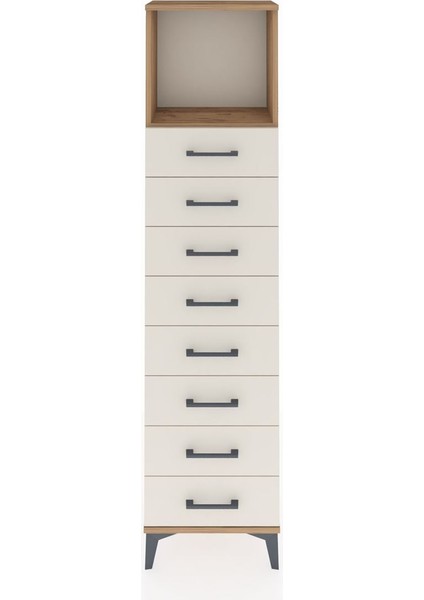 Arges Dolap Tek Raflı 8 Çekmeceli 44X30X182 Çam-Aytaşı