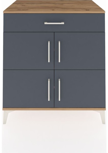 Kronos Şifonyer 3 Raflı Tek Çekmeceli 4 Kapaklı 88X59X96 Çam-Antrasit