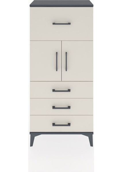 Hyperion Dolap Tek Raflı 4 Çekmeceli 2 Kapaklı 60X44X134 Antrasit-Aytaşı
