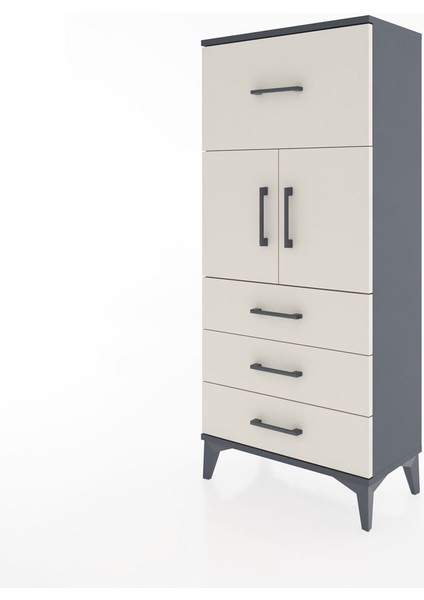 Hyperion Dolap Tek Raflı 4 Çekmeceli 2 Kapaklı 60X44X134 Antrasit-Aytaşı modelleri