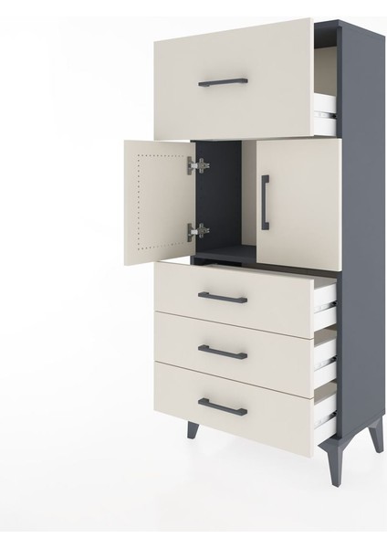 Hyperion Dolap Tek Raflı 4 Çekmeceli 2 Kapaklı 60X44X134 Antrasit-Aytaşı fırsatları