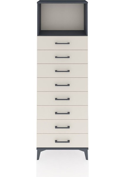 Arges Dolap Tek Raflı 8 Çekmeceli 60X30X182 Antrasit-Aytaşı