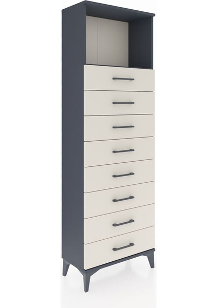 Arges Dolap Tek Raflı 8 Çekmeceli 60X30X182 Antrasit-Aytaşı fiyatları
