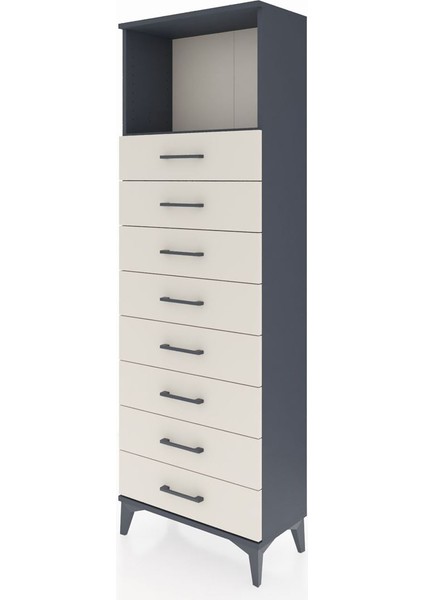 Arges Dolap Tek Raflı 8 Çekmeceli 60X30X182 Antrasit-Aytaşı modelleri