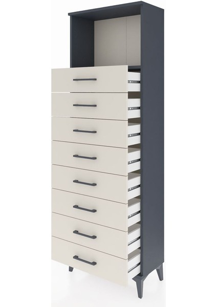 Arges Dolap Tek Raflı 8 Çekmeceli 60X30X182 Antrasit-Aytaşı fırsatları