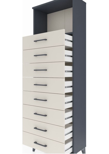 Arges Dolap Tek Raflı 8 Çekmeceli 60X30X182 Antrasit-Aytaşı indirimleri