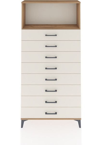 Arges Dolap Tek Raflı 8 Çekmeceli 88X30X182 Çam-Aytaşı