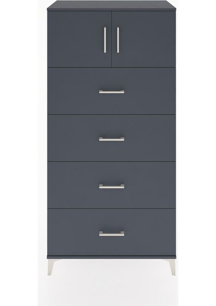 Hyperion Dolap Tek Raflı 4 Çekmeceli 2 Kapaklı 88X44X182 Antrasit-Antrasit