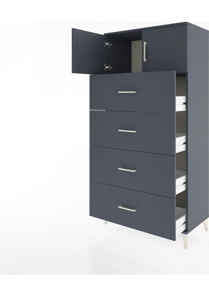 Hyperion Dolap Tek Raflı 4 Çekmeceli 2 Kapaklı 88X44X182 Antrasit-Antrasit fırsatları
