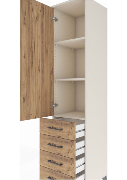 Hyperion Dolap 3 Raflı 4 Çekmeceli Tek Kapaklı 44X44X195 Aytaşı-Çam indirimleri