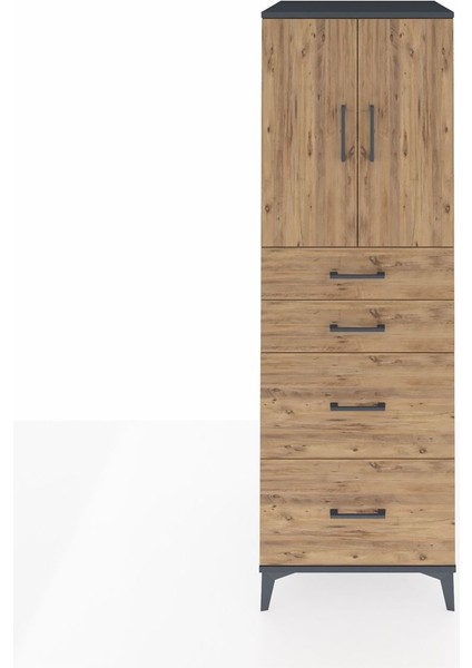 Kronos Dolap Tek Raflı 4 Çekmeceli 2 Kapaklı 60X59X182 Antrasit-Çam