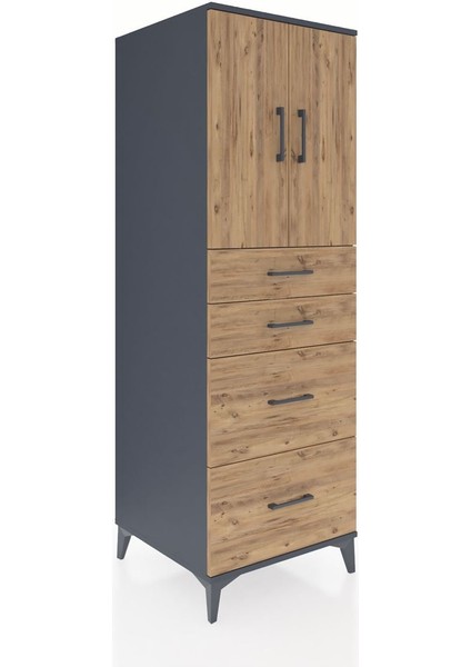 Kronos Dolap Tek Raflı 4 Çekmeceli 2 Kapaklı 60X59X182 Antrasit-Çam fiyatları