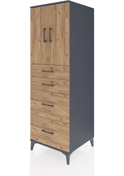 Kronos Dolap Tek Raflı 4 Çekmeceli 2 Kapaklı 60X59X182 Antrasit-Çam modelleri