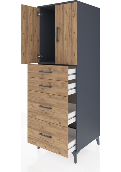 Kronos Dolap Tek Raflı 4 Çekmeceli 2 Kapaklı 60X59X182 Antrasit-Çam fırsatları