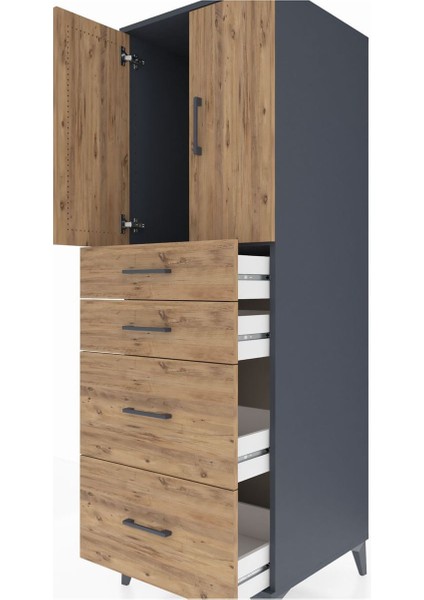 Kronos Dolap Tek Raflı 4 Çekmeceli 2 Kapaklı 60X59X182 Antrasit-Çam indirimleri