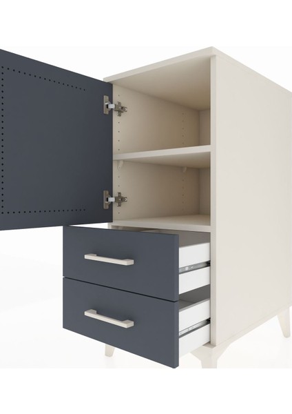 Kronos Komodin 2 Raflı 2 Çekmeceli Tek Kapaklı 44X59X96 Aytaşı-Antrasit indirimleri