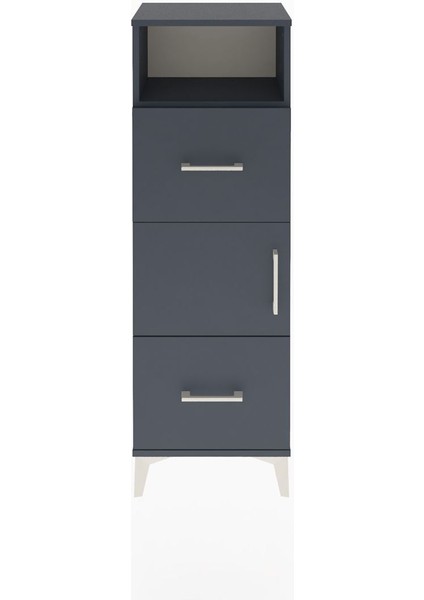 Arges Dolap 2 Raflı 2 Çekmeceli Tek Kapaklı 44X30X134 Antrasit-Antrasit