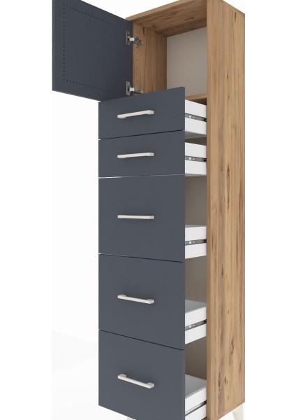 Arges Dolap Tek Raflı 5 Çekmeceli Tek Kapaklı 44X30X182 Çam-Antrasit indirimleri