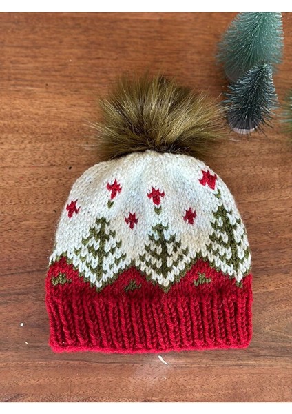 Mantar Desenli Örgü Yün Bere, Kışlık Bere, Iskandinav, Norveç, Wool Beanie, Çocuk Bere, Şapka