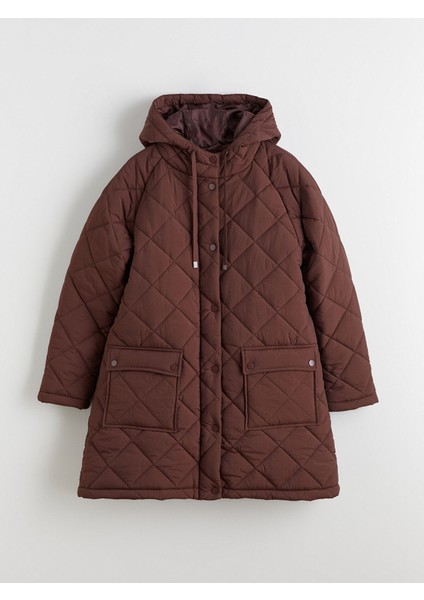 Yeni Sezon Kapüşonlu Kapitone Oversize Kadın Şişme Mont