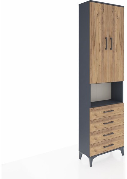 Arges Dolap 4 Raflı 4 Çekmeceli 2 Kapaklı 60X30X221 Antrasit-Çam fiyatları