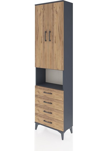 Arges Dolap 4 Raflı 4 Çekmeceli 2 Kapaklı 60X30X221 Antrasit-Çam modelleri