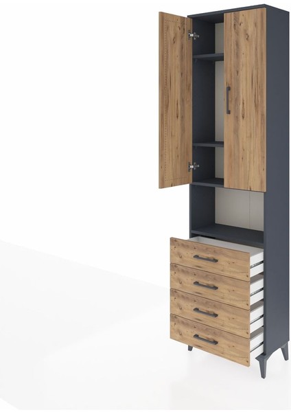 Arges Dolap 4 Raflı 4 Çekmeceli 2 Kapaklı 60X30X221 Antrasit-Çam fırsatları