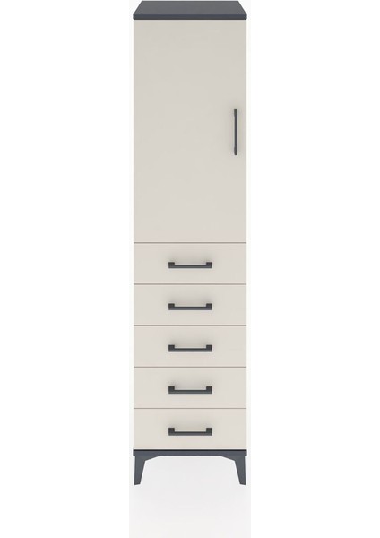 Hyperion Dolap 2 Raflı 5 Çekmeceli Tek Kapaklı 44X44X182 Antrasit-Aytaşı