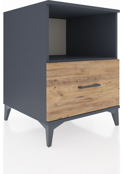 Kronos Komodin Tek Raflı Tek Çekmeceli 60X59X80 Antrasit-Çam fiyatları