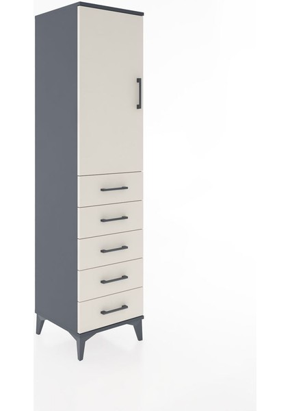 Hyperion Dolap 2 Raflı 5 Çekmeceli Tek Kapaklı 44X44X182 Antrasit-Aytaşı fiyatları
