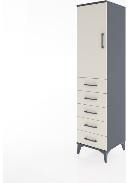 Hyperion Dolap 2 Raflı 5 Çekmeceli Tek Kapaklı 44X44X182 Antrasit-Aytaşı modelleri
