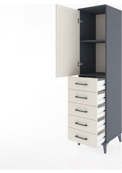 Hyperion Dolap 2 Raflı 5 Çekmeceli Tek Kapaklı 44X44X182 Antrasit-Aytaşı fırsatları