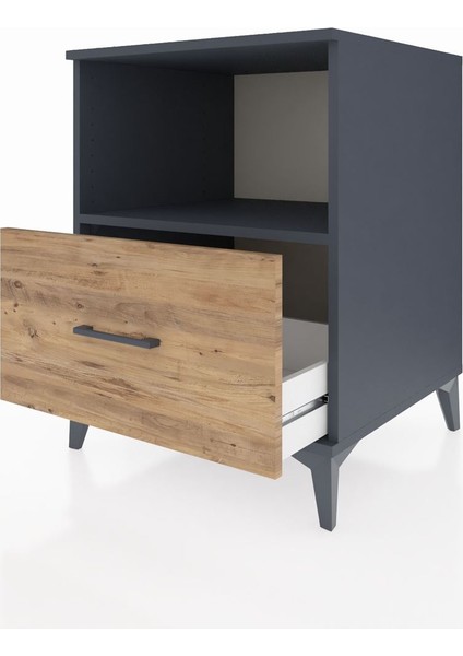 Kronos Komodin Tek Raflı Tek Çekmeceli 60X59X80 Antrasit-Çam fırsatları