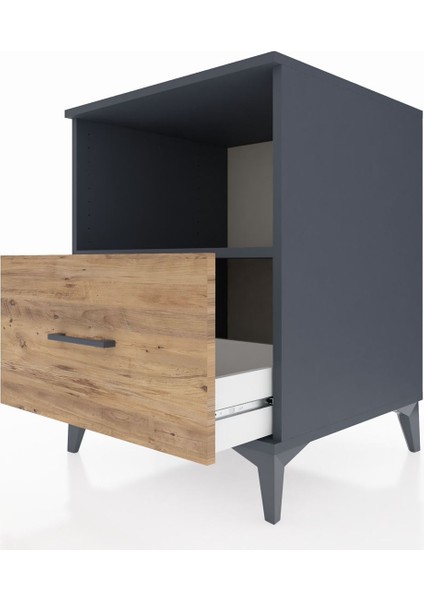 Kronos Komodin Tek Raflı Tek Çekmeceli 60X59X80 Antrasit-Çam indirimleri