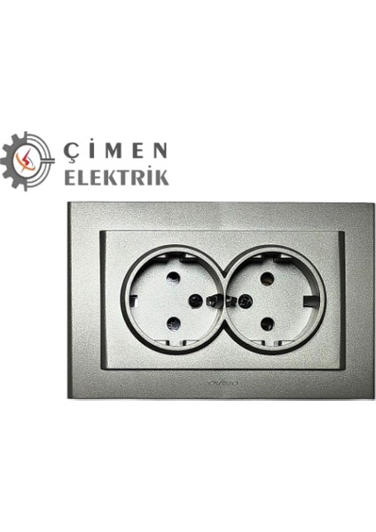 Antrasit Ikili Topraklı Priz Çerçeveli - Priz ve Anahtar Için Uyumlu Çerçeve