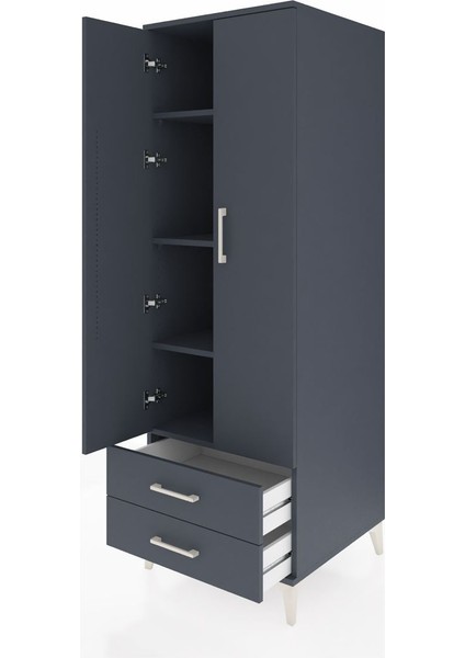 Kronos Dolap 4 Raflı 2 Çekmeceli 2 Kapaklı 60X59X182 Antrasit-Antrasit fırsatları