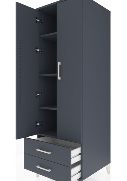 Kronos Dolap 4 Raflı 2 Çekmeceli 2 Kapaklı 60X59X182 Antrasit-Antrasit indirimleri