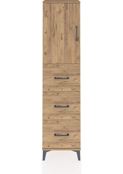 Arges Dolap Tek Raflı 3 Çekmeceli Tek Kapaklı 44X30X182 Çam-Çam