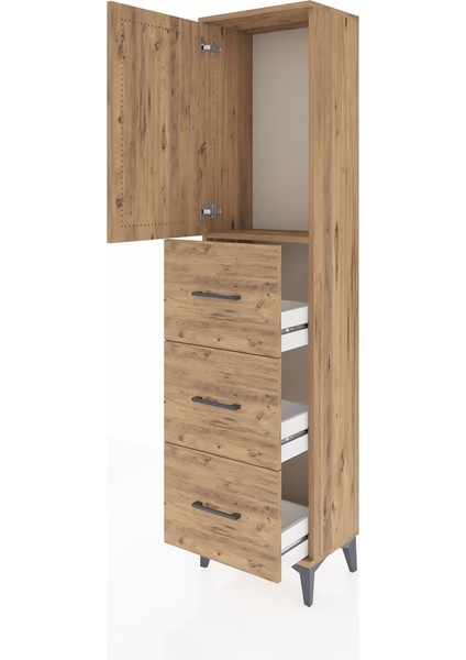 Arges Dolap Tek Raflı 3 Çekmeceli Tek Kapaklı 44X30X182 Çam-Çam fırsatları