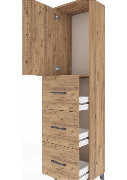 Arges Dolap Tek Raflı 3 Çekmeceli Tek Kapaklı 44X30X182 Çam-Çam indirimleri