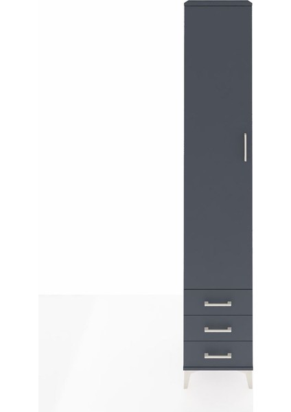 Hyperion Dolap 5 Raflı 3 Çekmeceli Tek Kapaklı 44X44X243 Antrasit-Antrasit