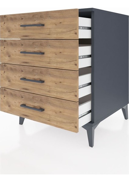 Kronos Komodin 4 Çekmeceli 60X59X80 Antrasit-Çam fırsatları