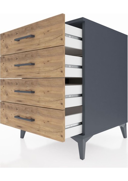 Kronos Komodin 4 Çekmeceli 60X59X80 Antrasit-Çam indirimleri