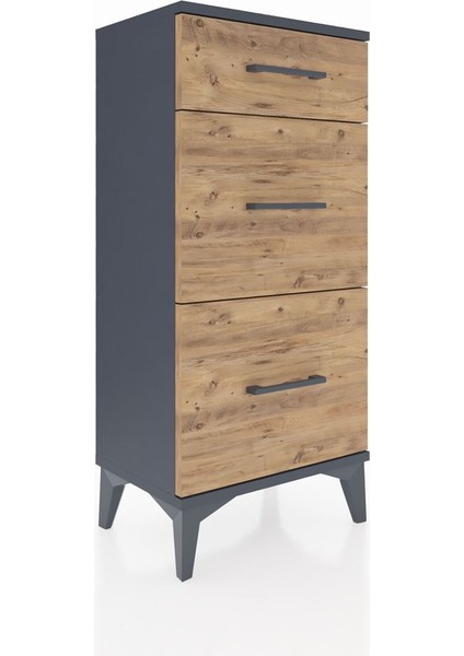 Arges Komodin 3 Çekmeceli 44X30X96 Antrasit-Çam fiyatları