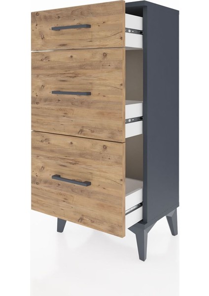 Arges Komodin 3 Çekmeceli 44X30X96 Antrasit-Çam fırsatları