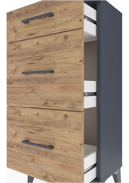 Arges Komodin 3 Çekmeceli 44X30X96 Antrasit-Çam indirimleri