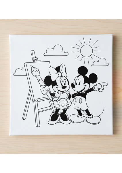 Mickey ve Minnie Çizgi Film Karakterli Boyama Seti | Hazır Çizimli Kendin Yap Hobi Seti