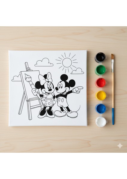 Mickey ve Minnie Çizgi Film Karakterli Boyama Seti | Hazır Çizimli Kendin Yap Hobi Seti modelleri