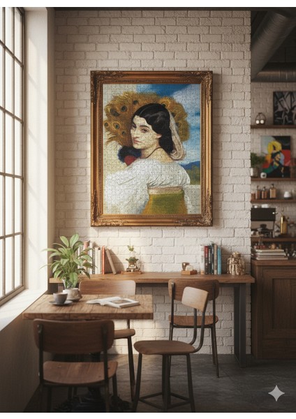 Ahşap Puzzle 120 , 255 , 500 , 1000 Parça Frederic Leighton Pavonia Tavus Kuşu Beyazlı Kadın modelleri